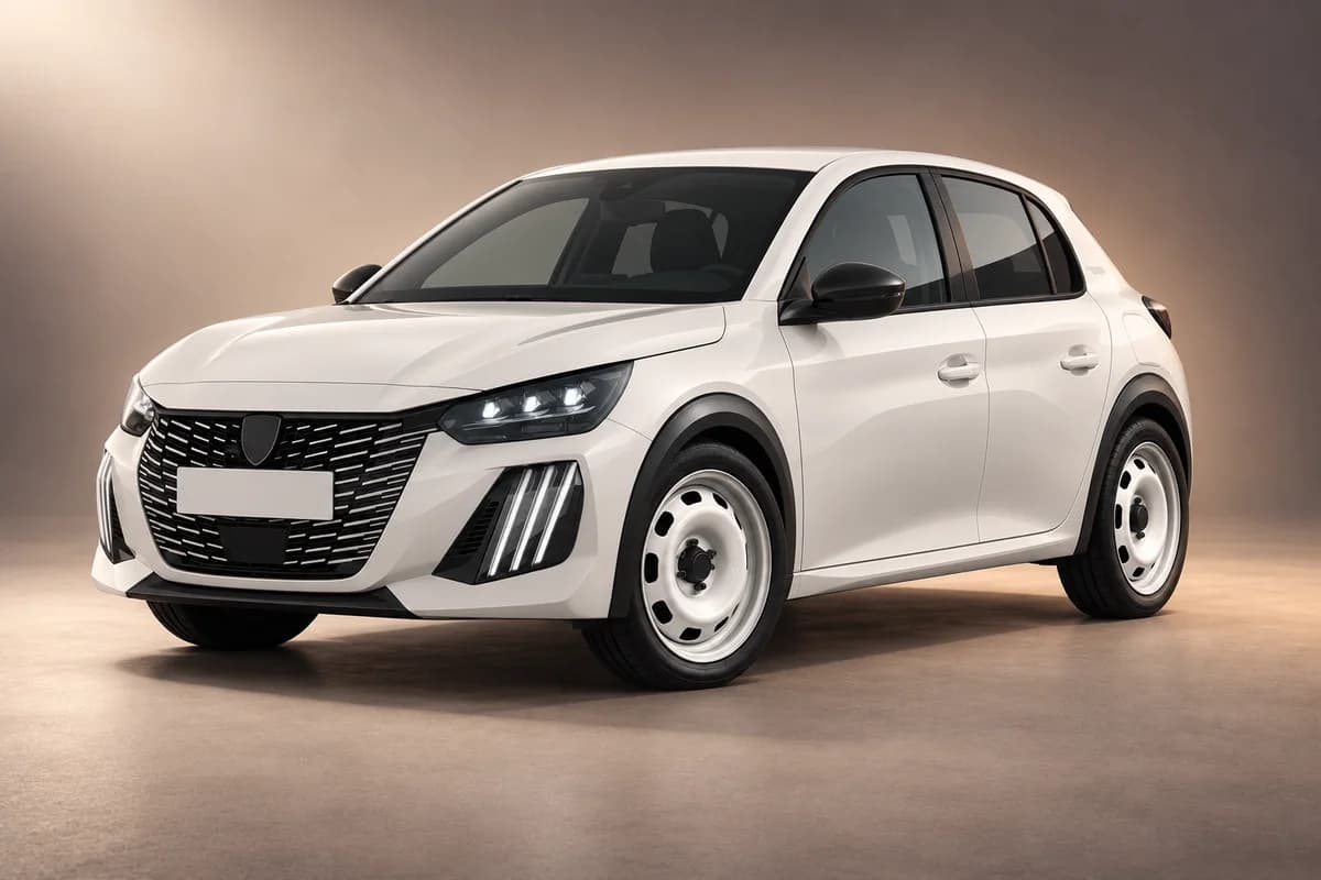 AI-generated representative automatic studio illustration using the Peugeot 208 model family; actual model, transmission, seating, trim and color require operator confirmation
